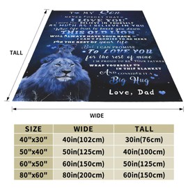 AEEZO to My Son Blanket from Dad Son Gift from Dad Lion Blanket for Sofa Bedroom Warm Cozy Flannel Blanket Christmas Birthday Gift for Son 50x60 Inch