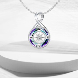 UYBNRK Compass Necklace for Women Sterling Silver Infinity Necklace with Crystal Compass Pendant Jewelry Anniversary Birthday Graduation Gifts for Women Wife