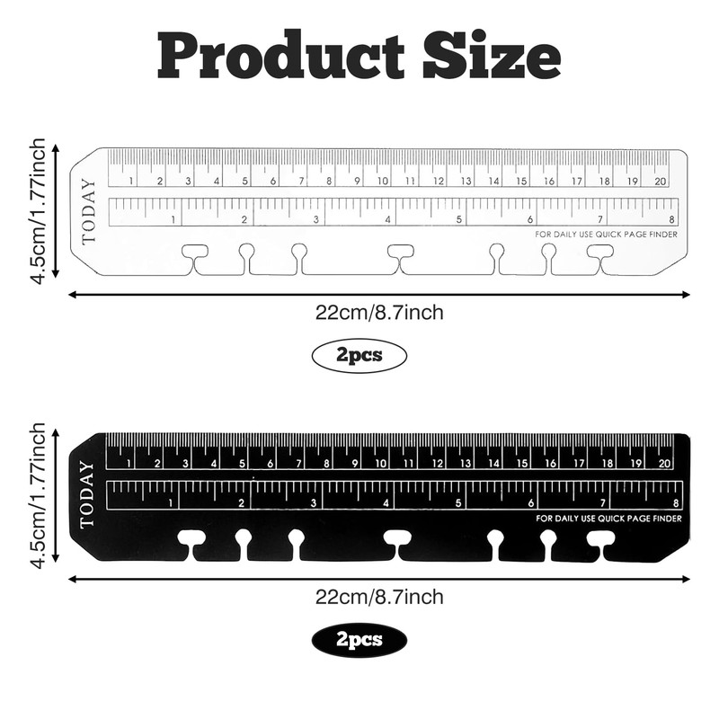Pack of 4 A5 Ruler Bookmarks 20 cm Black for
