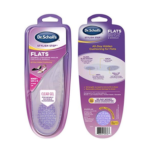 Dr. Scholl's Cushioning Insoles for Flats and Sandals, All-Day Comfort in Flats, Boots, (for Women's 6-10), 1 Pair, Packaging May Vary