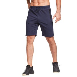 JustSun Men's Cotton Sports Shorts with Zip Pockets. - blue, size: l