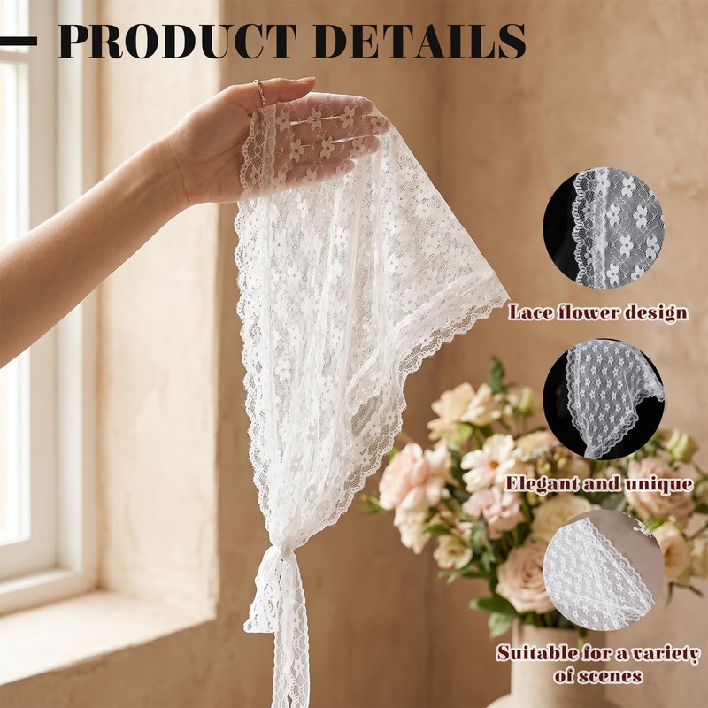 White Lace Head Scarf, Floral Apron Triangle White Head Scarf