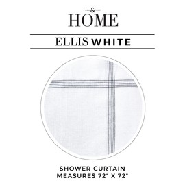 HALL & PERRY The Grid Ellis White and Black Fabric Stripes Luxury Washable Shower Curtain with Tassels - 100% Cotton Linen Cloth, 72" x 72" includes Curtain, Liner and Gold Ring Hooks