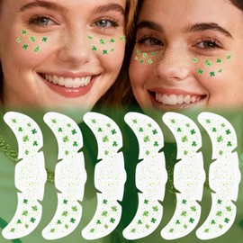 Green Leaves Glitter Freckles Temporary Tattoos for Women Green Shamrock Tattoos for Face for Saint Patrick's Day Outfit St Patricks Day Face Stickers - 6 Pack