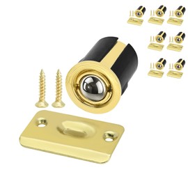 HOMOTEK 8 Pack Drive in Ball Catch with Strike Plate for Closet Doors, Bright Brass, 13/16 Inch x 1-1/8 Inchs,Die-cast, Adjustable Tension Ball