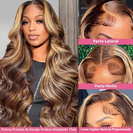 Peluca de cabello humano rubio miel de 30 pulgadas, ondulado, HD de 13 x 6, pelucas de encaje frontal ombré, densidad 180, peluca de cabello humano co