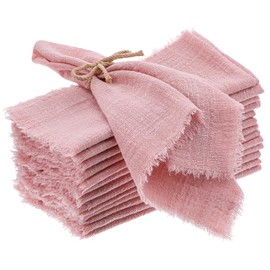 14 Pcs Pink Linen Napkins Cotton Pastel Napkins 16 X 16 in Dusty Rose Napkin with Fringe Washable Square Cloth Napkin Bulk for Dinners, Parties, Weddings, Birthday
