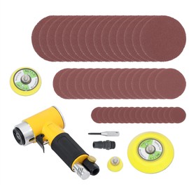 Thomletha Mini Random Orbital Air Sander Set High Speed Air Powered Polisher with 3Pcs Base Pads, 45Pcs Sandpapers