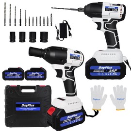 21V Cordless Impact Wrench, Brushless Impact Wrench 1/2 inch Max Torque 420Nm, 3200RPM with 2 x 6.0Ah Battery, Fast Charger, 4 Sockets, 5 Drills, 7 Screws, High Torque Power Impact Wrench for Car Home