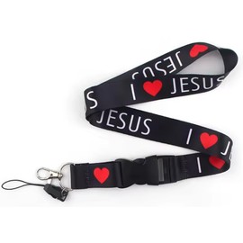 Pinstant I Love Jesus Christ Heart Christian Bible Catholic God Faith Church Detachable 20.2" Neck Lanyard Keychain Holder ID Badge Mobile Phone Pin Strap
