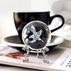 JFTOSALE 3D Eagle Crystal Ball with Stand Laser Etched Glass Eagle Statue Glass Spheres Decorative Balls(60mm)