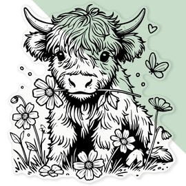 'Baby Highland Cow' Clear Sticker Decal – Waterproof Film for Windows, Cars, Walls & Crafts, XL (460mm) (DC00137983)