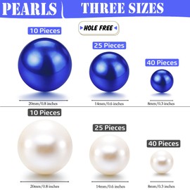 UDU 150 Pieces Floating Beads No Hole Pearl Vase Filler Faux Pearls Vase Makeup Beads Mixed Sizes Round Pearls for Vase Home Party Wedding Decor, 8/14/20 mm (White, Blue)