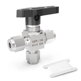 TAISHER 1PCS 304 Stainless Steel 3 Way Compression Tube Valve, 1/4" Tube OD x 1/4" Tube OD x 1/4" Tube OD Adapter