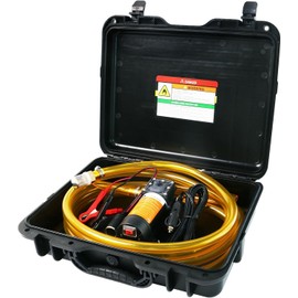 12V Fuel Transfer Pump Set,75W Gasoline Transfer Pump Moves 110 Gallons Of Gas Per Hour, with High Elastic Fuel Pipe & 2 Power Cables, Great for Vehicles, Boats, Equipment (110GPH-SET)