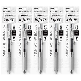 Pentel XBLN74TL-A Gel Ink Ballpoint Pen, ENERGEL IN FREE 0.4 BLACK, 5 PCS