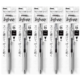 Pentel XBLN74TL-A Gel Ink Ballpoint Pen, ENERGEL IN FREE 0.4 BLACK, 5 PCS
