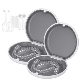 2 Retainer Case, Slim Aligner Cases for Invisalign, Mouthguard Case with Removal Tools& Aligners Chewies& Brush, Removable Inner Tray Silicone for Easy Cleaning (White-2pcs)