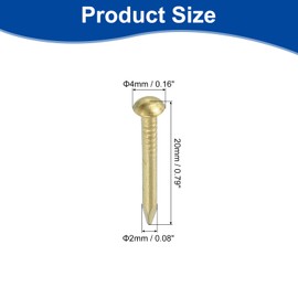 sourcing map 100Pcs Small Hardware Nails, 2 x 20mm Brass Round Head Nail Common Finishing Nail for Household Woodworking Picture Hanging DIY Projects, Gold