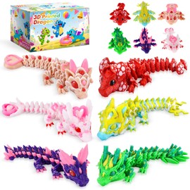 6 Pcs Multicolor 3D Printed Dragon,3D Printed Cherry Blossom Dragon,Heart Cookie Dragons,3D Printed Flexible Articulated Dragon Fidget Toys for Home Office Desk Decor,Basket Essentials Stuffers