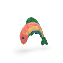 HuggleHounds Plush Corduroy Durable Squeaky Knottie, Dog Toy (Small, Rainbow Trout)