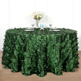 Efavormart 120" Leaf Petal Taffeta Tablecloth Round - Green for Wedding, Party, Event, Banquet, Decoration, Dessert Table Exhibition, Events Table Cover, Indoor Outdoor