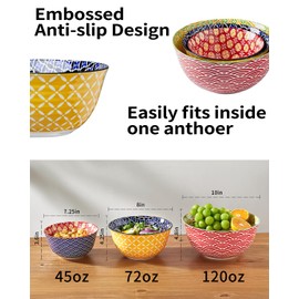 Metahom Ceramic Mixing Bowls for Kitchen, Colorful Nesting Bowls, Large Serving Bowls for Prepping, Baking, Mixing, Salad, Microwave Dishwasher Safe, 3.7/2.3/1.4 Qt, Set of 3