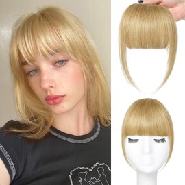 Wirctp Bangs Hair Clip in Bangs 100% Real Human Hair Extensions For Women French Bangs Fringe with Temples Clip On Hairpieces Fake Bangs For Daily Wear（Light Blonde）