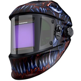 ARCCAPTAIN Auto Darkening Welding Helmet with Side View, 180° Panoramic View, 1/1/1/1 True Color Large Viewing Welding Hood with 4 Arc Sensor Solar Powered, Wide Shade 4/5-9/9-13 for TIG MIG ARC CUT