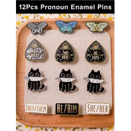 Anjulery Pronoun Enamel Pins Set of 12 – Collectible Metal Lapel Pins for Backpacks, Jackets, Hats & More – He/Him, She/Her, They/Them Pins – Unique Gift for Pride, Allies & Pin Collectors (Pronoun-B)