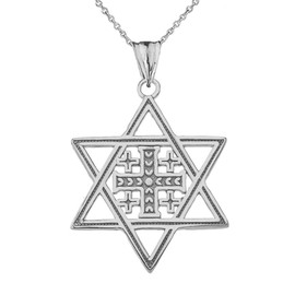 Religious Jewelry by FDJ Dazzling Sterling Silver Star of David with Jerusalem Cross Charm Pendant Necklace, 22"