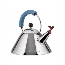 Alessi 9093 - Design Kettle with Handle and Bird-Shaped Whistle, Stainless Steel and PA, Light Blue