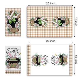 YMCAFZ Happy Easter Kitchen Dish Towels Set of 2, Bunny Rabbit Brown Plaid Hand Towels Drying Baking Cooking Cloth, Spring Eucalyptus Leaves Farmhouse Home Kitchen Decor 18 x 26 Inch