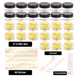 27 Pcs Empty Plastic Cosmetic Jars, 5ml Sample Containers Pots Bottles,sample pots for cosmetics, Travel Cosmetic Jar Pots with Lids,travel pots for cream,travel cream pots for toiletries