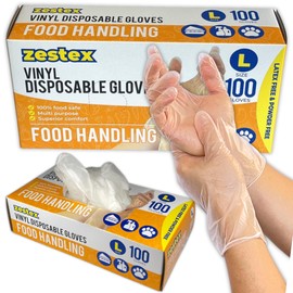 Zestex Food Handling, Latex-free & Powder-free, Food Safe Multi Purpose Disposable Glove, Clear, Large, Case/100
