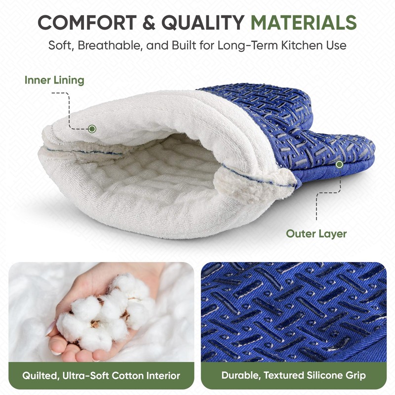 Xlnt Extra Long Oven Mitts (Blue) | Teflon EcoElite Water