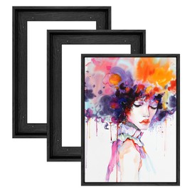 FOLKOR Floating Frame for 5x7 Inch Canvas Painting with 0.6-0.8” Deep, 3 Pack Floater Frame for Canvas Prints, Art frame for Wall Prints Diamond Painting Paint by Numbers (Black)