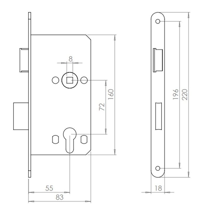 ABUS 61723 ES TGL PZ G R 55 72 Mortice