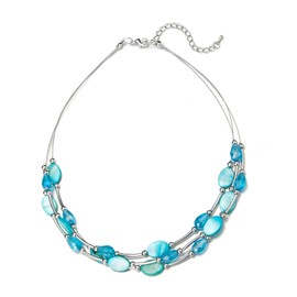 BULINLIN Crystal Layered Statement Necklace for Women, Shell Choker Necklace with Chunky Silver Metal Fashion Jewelry Gifts for Her（Turquoise blue）