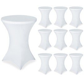 FestiCorp 10 Pack Spandex Table Cover, Cocktail Fitted Tablecloths, Round Highboy Stretch Table Covers Cloths for Party, DJ, Bar, Wedding, Birthday, Banquet, White, 30"-32" Diameter x 40"-43" Height