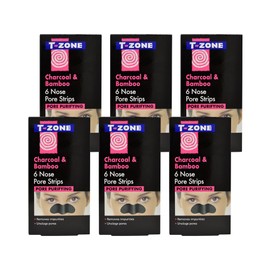 T-Zone 6 x 6 Multipack of Pack Charcoal & Bamboo Purifying Nose Pore Strips, Specially Formulated to Unclog Pores & Remove Impurities For Brighter, Clearer Skin