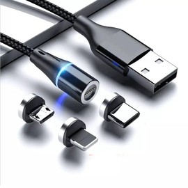 Magnetic 3 in 1 USB Fast Charging Cable Devices Smartphone Charger Computer Cellphone Electronic - Color: Silver
