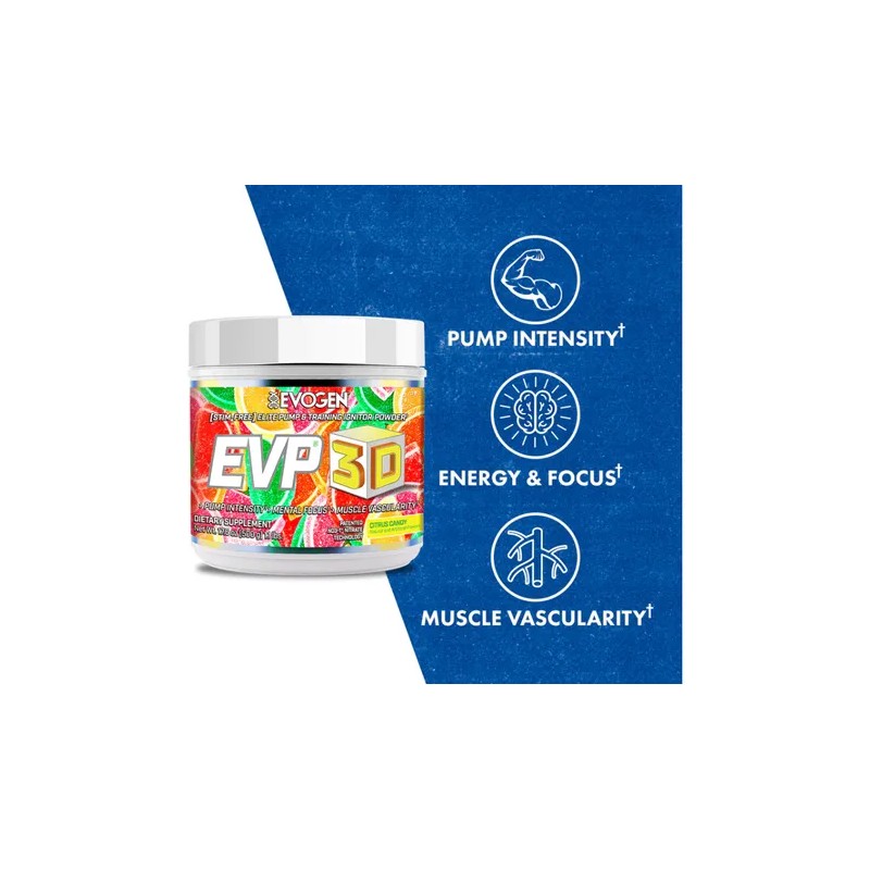 Preentreno Evogen EVP 3D Citrus Candy 500g Sin Gluten Deportivo