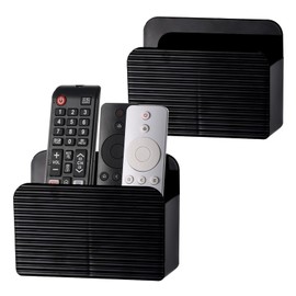 LINFIDITE 2 Pack Adhesive TV Remote Control Holder Wall Mount TV Remote Holder For Bedside Wall Remote Control Caddy Storage Organizer Stand Box （For 2 Or 4 Remote Controls – Black）