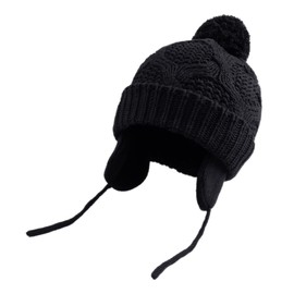 Baby Boys Winter Hat Infant Girls Hats with Pompom Toddler Knitted Earflaps Beanie Warm Fleece Kids Beanies (Black, M)