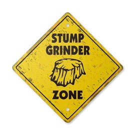 Stump Grinder Vintage Crossing Sign Zone Xing | Indoor/Outdoor Plastic | 12" Tall Rustic Tree Service Guy Landscaper Garden