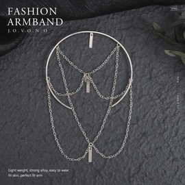 Jovono Boho Arm Cuff Layered Bar Pendant Arm Bracelet Tassel Upper Armband Open Cuff Dainty Arm Jewelry For Women(1Pcs) (Silver)