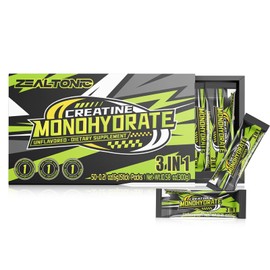 Zealtonic 3-in1 500g Creatine Monohydrate Stick Packs with 800mg of Taurine, and 200mg of L-theanine Supports Strength, Lean Muscle, & Recovery for Men & Women Creatine Packets (50)