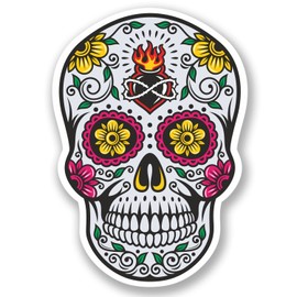 2 x Sugar Skull Vinyl Sticker Decal Bike Laptop Car Bike Helmet Girls Gift #4677 (7cm Wide x 10cm Tall)