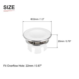 DTGN 33x20mm(DxT) Sink Overflow Cover - 12Pack - Good for Bathroom Kitchen Sink - Plastic Basin Trim Insert in Hole Round Caps - Silver Tone